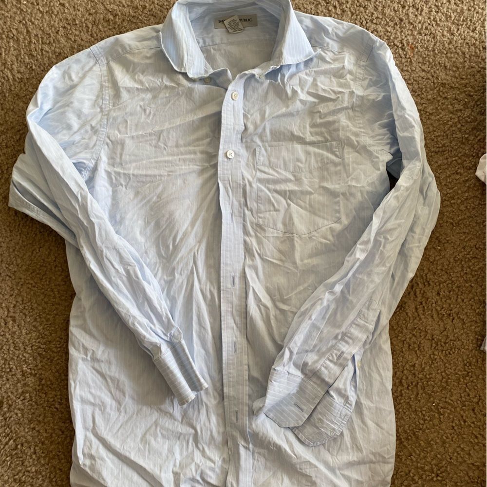 Mens Light Blue and White Striped Banana Republic Button Down Shirt
